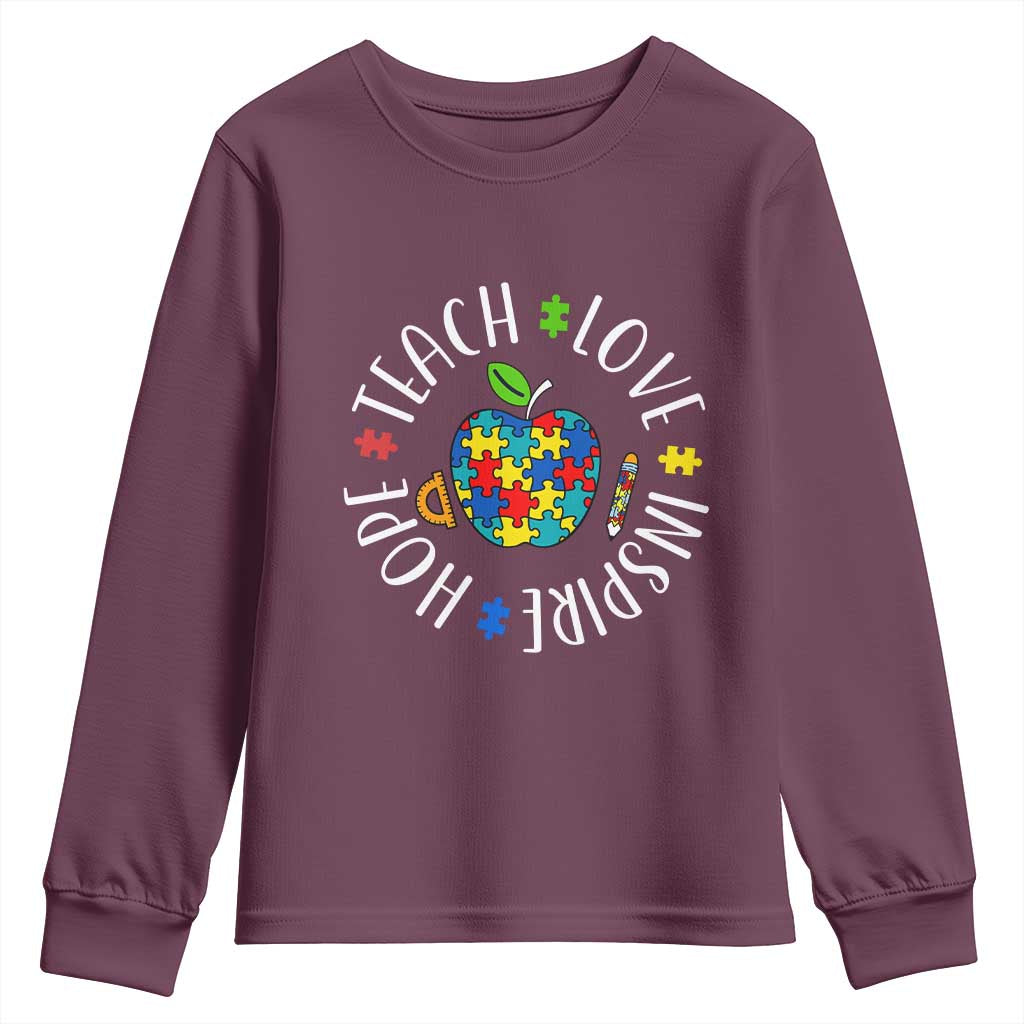 Autism Acceptance Teacher Youth Sweatshirt Teach Love Hope Inspire