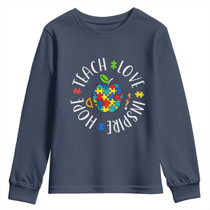 Autism Acceptance Teacher Youth Sweatshirt Teach Love Hope Inspire