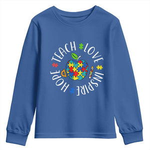 Autism Acceptance Teacher Youth Sweatshirt Teach Love Hope Inspire