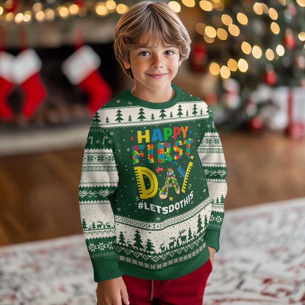 Autism Acceptance Back To School Educator Ugly Christmas Sweater Happy First Day