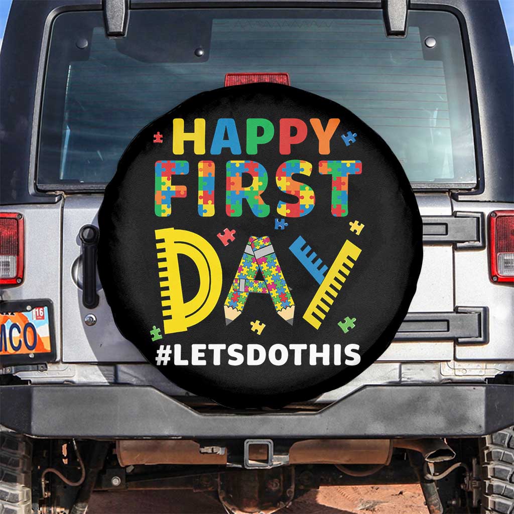 Autism Acceptance Back To School Educator Spare Tire Cover Happy First Day TS12 No hole Black Print Your Wear