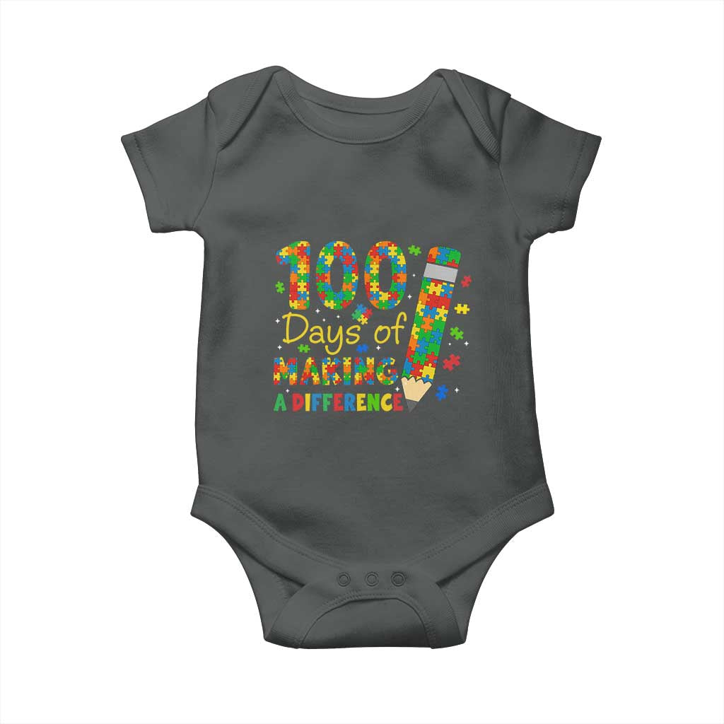 Proud Autism Teacher 100 Days Of School Baby Onesie Making A Difference