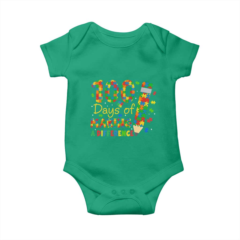 Proud Autism Teacher 100 Days Of School Baby Onesie Making A Difference