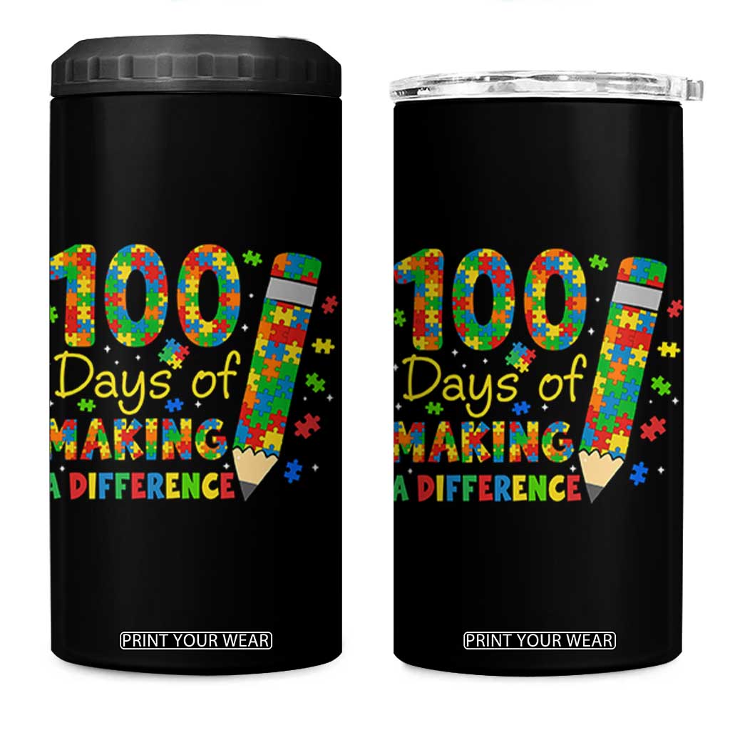 Proud Autism Teacher 100 Days Of School 4 in 1 Can Cooler Tumbler Making A Difference