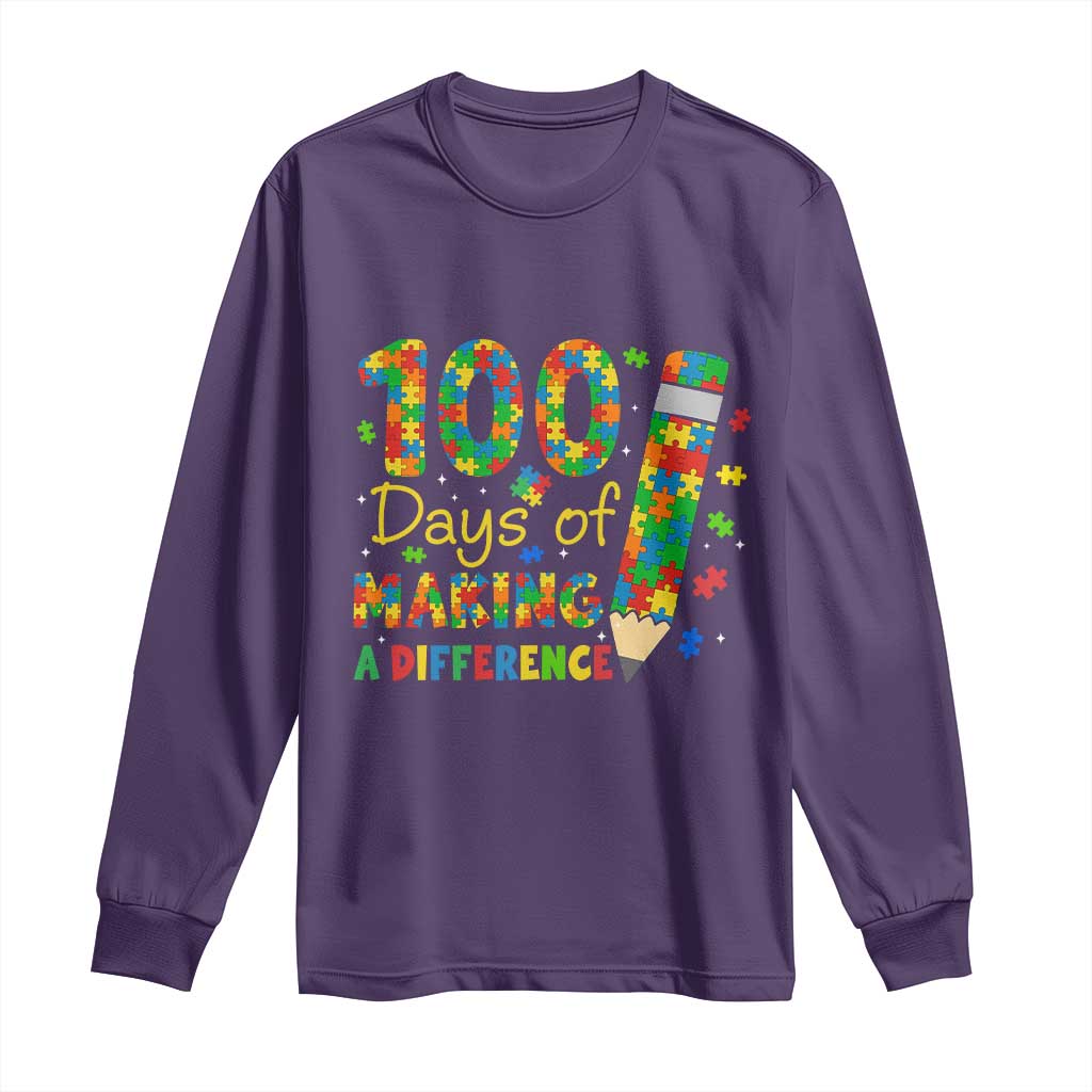 Proud Autism Teacher 100 Days Of School Long Sleeve Shirt Making A Difference