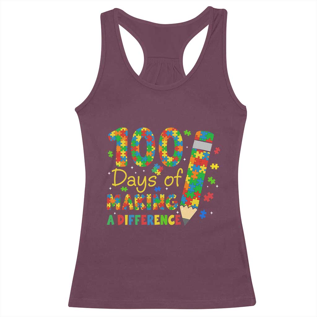 Proud Autism Teacher 100 Days Of School Racerback Tank Top Making A Difference