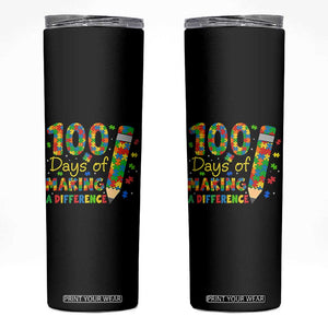 Proud Autism Teacher 100 Days Of School Skinny Tumbler Making A Difference
