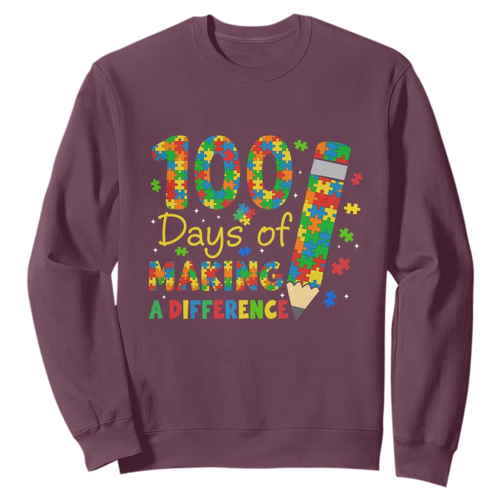 Proud Autism Teacher 100 Days Of School Sweatshirt Making A Difference