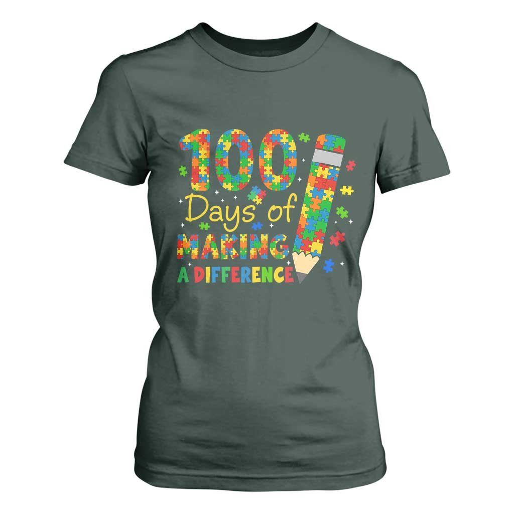 Proud Autism Teacher 100 Days Of School T Shirt For Women Making A Difference