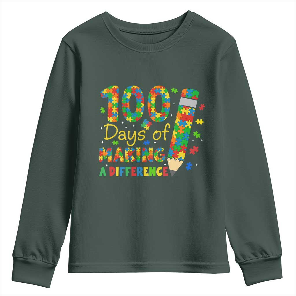 Proud Autism Teacher 100 Days Of School Youth Sweatshirt Making A Difference