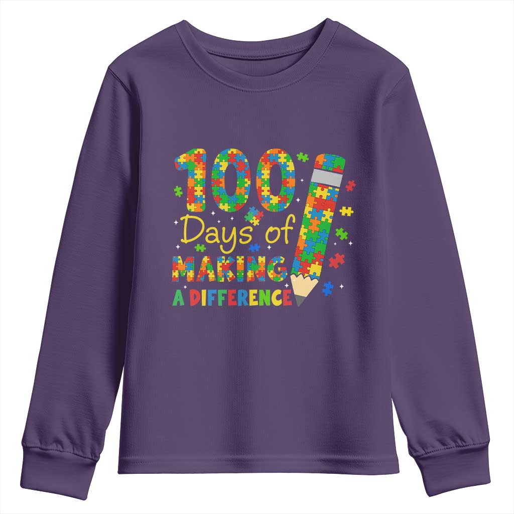 Proud Autism Teacher 100 Days Of School Youth Sweatshirt Making A Difference