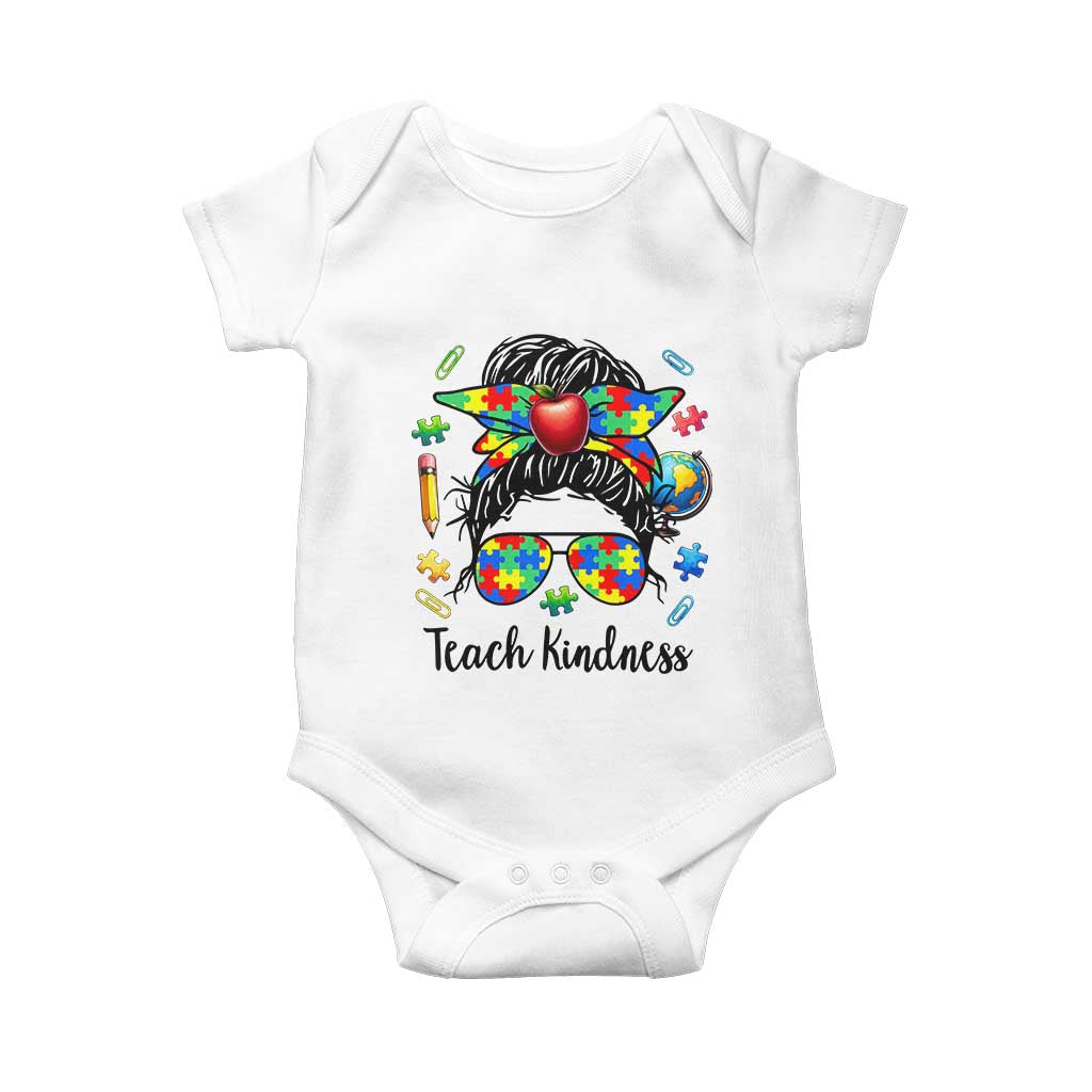 Sped Educator Autism Support Baby Onesie Teach Kindness Messy Bun TS12 White Print Your Wear