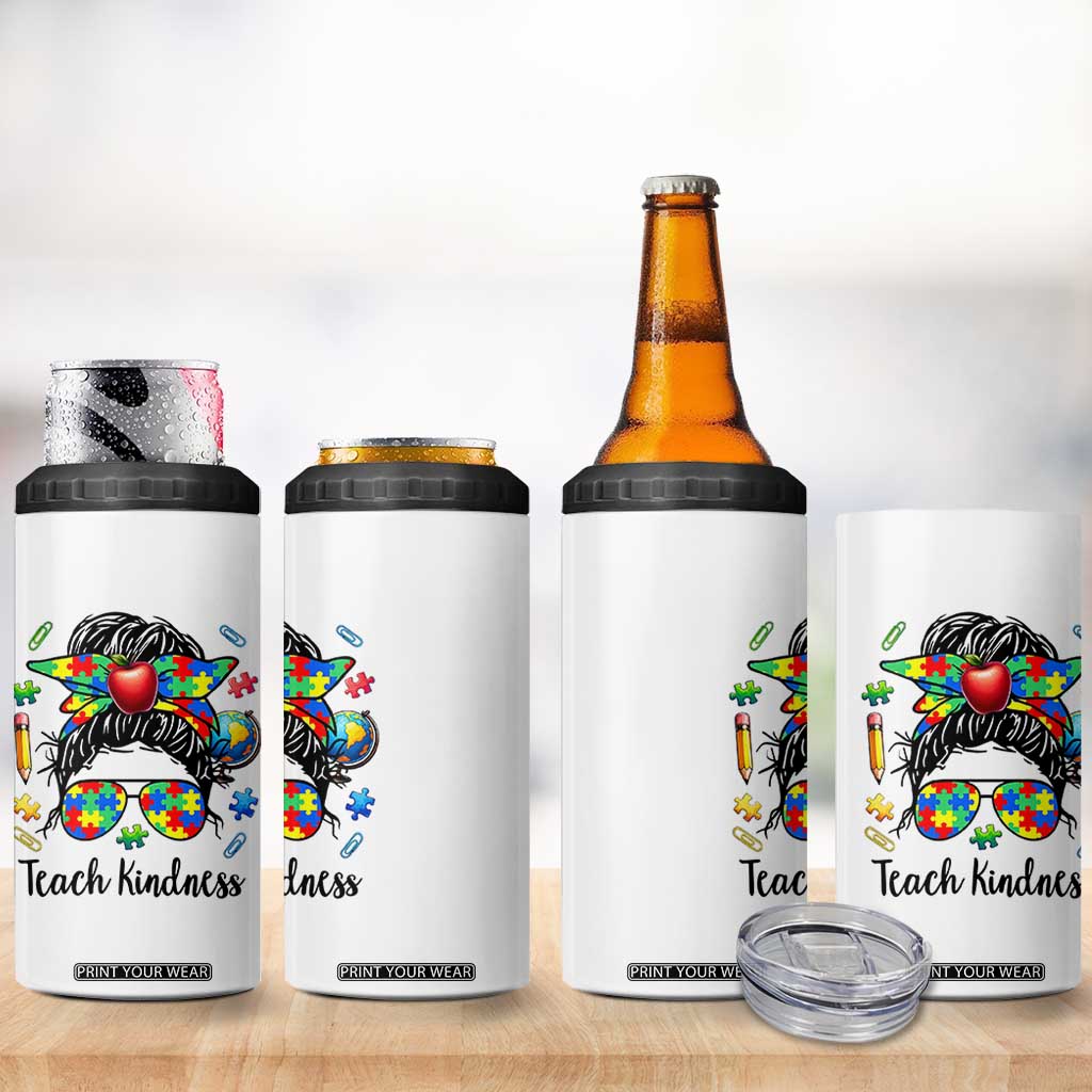 Sped Educator Autism Support 4 in 1 Can Cooler Tumbler Teach Kindness Messy Bun