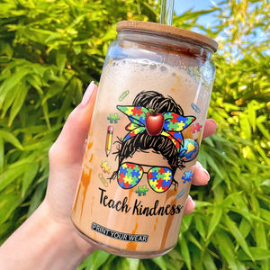 Sped Educator Autism Support Glass Can Teach Kindness Messy Bun