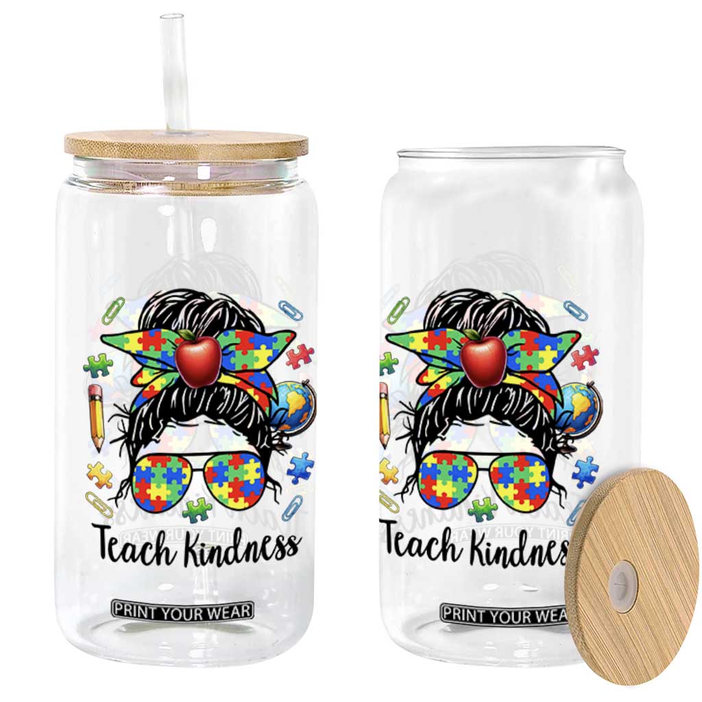 Sped Educator Autism Support Glass Can Teach Kindness Messy Bun
