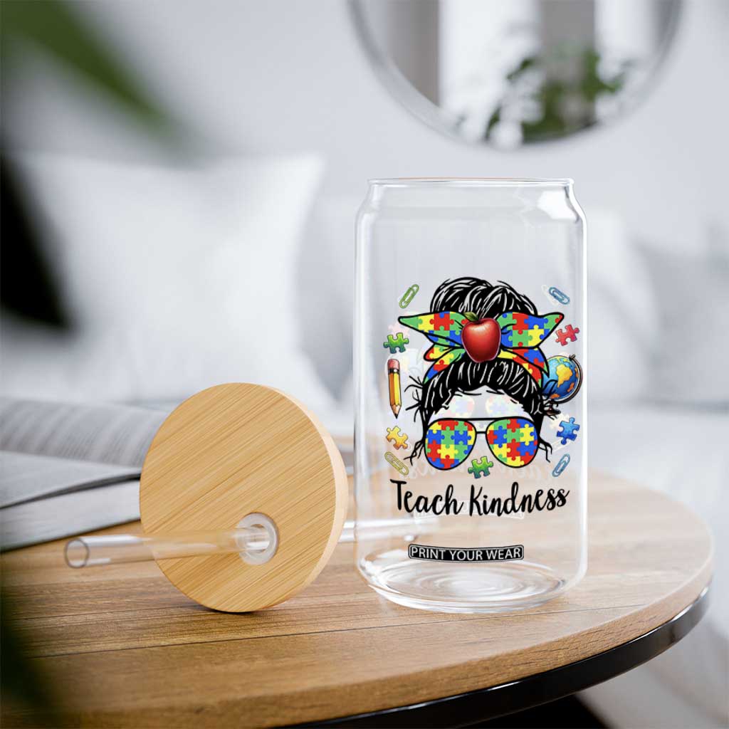 Sped Educator Autism Support Glass Can Teach Kindness Messy Bun