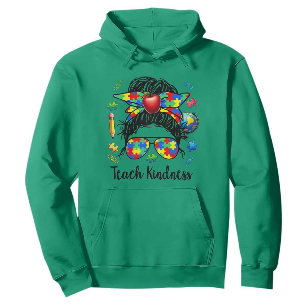 Sped Educator Autism Support Hoodie Teach Kindness Messy Bun