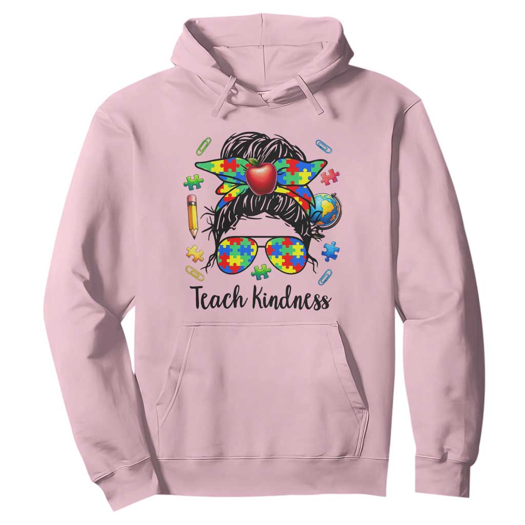 Sped Educator Autism Support Hoodie Teach Kindness Messy Bun