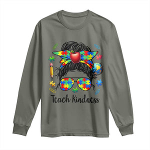 Sped Educator Autism Support Long Sleeve Shirt Teach Kindness Messy Bun