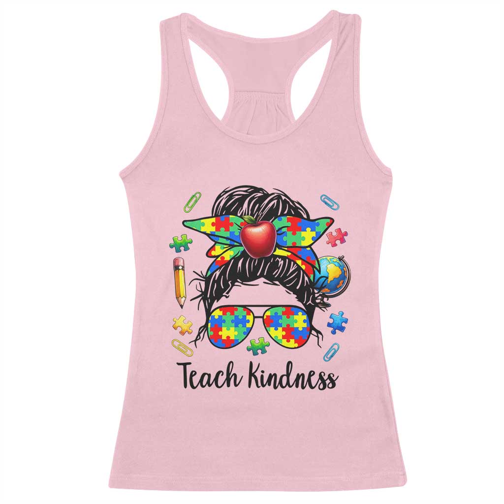 Sped Educator Autism Support Racerback Tank Top Teach Kindness Messy Bun
