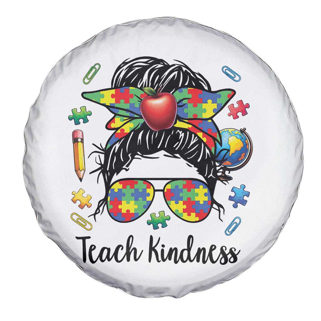 Sped Educator Autism Support Spare Tire Cover Teach Kindness Messy Bun