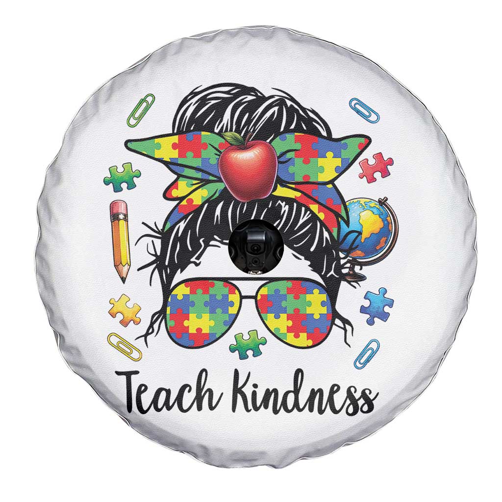 Sped Educator Autism Support Spare Tire Cover Teach Kindness Messy Bun