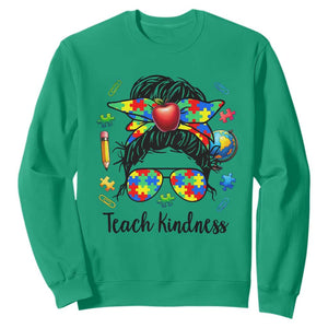 Sped Educator Autism Support Sweatshirt Teach Kindness Messy Bun