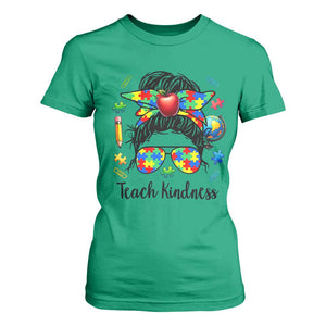 Sped Educator Autism Support T Shirt For Women Teach Kindness Messy Bun