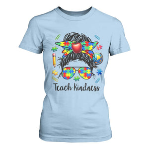 Sped Educator Autism Support T Shirt For Women Teach Kindness Messy Bun
