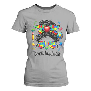 Sped Educator Autism Support T Shirt For Women Teach Kindness Messy Bun