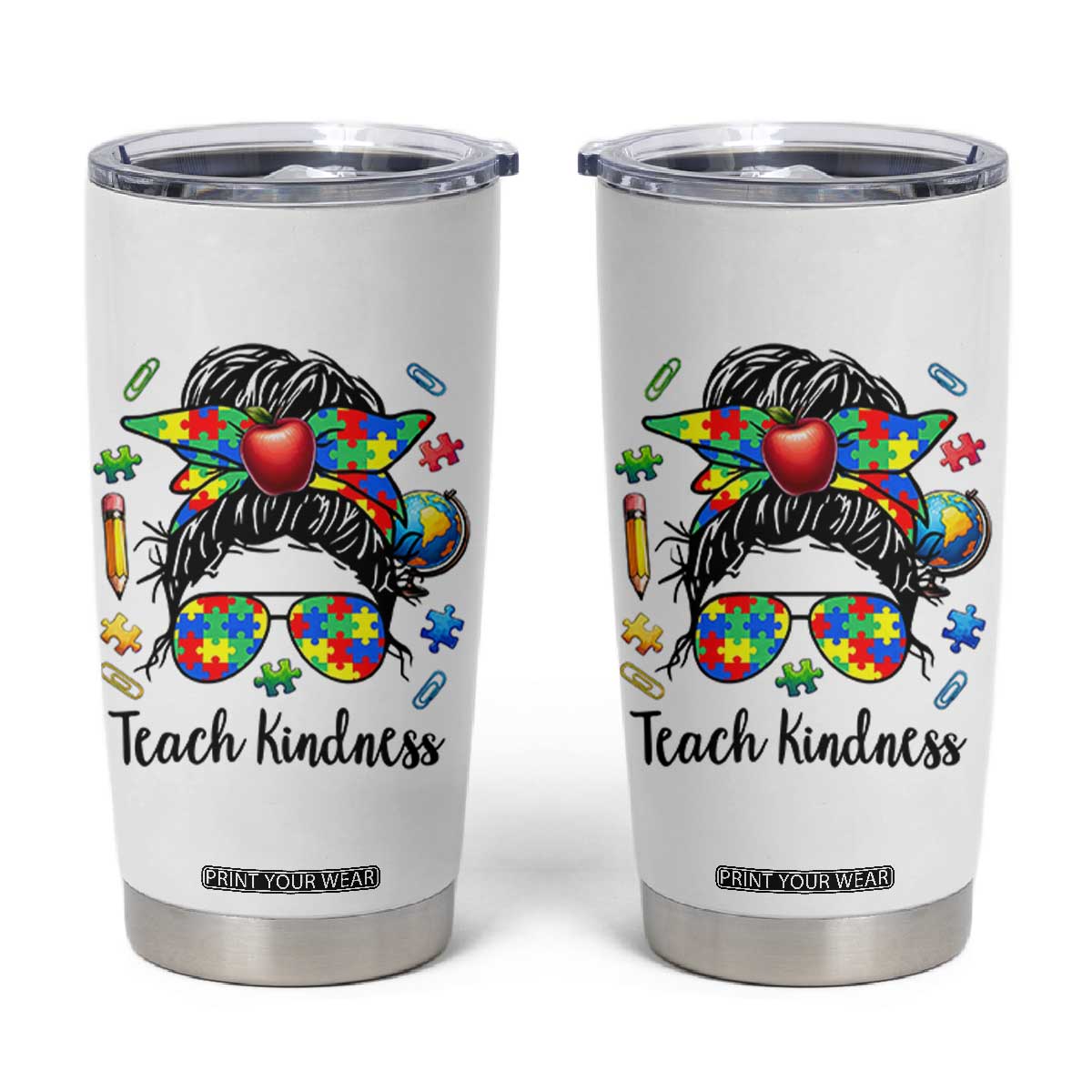 Sped Educator Autism Support Tumbler Cup Teach Kindness Messy Bun