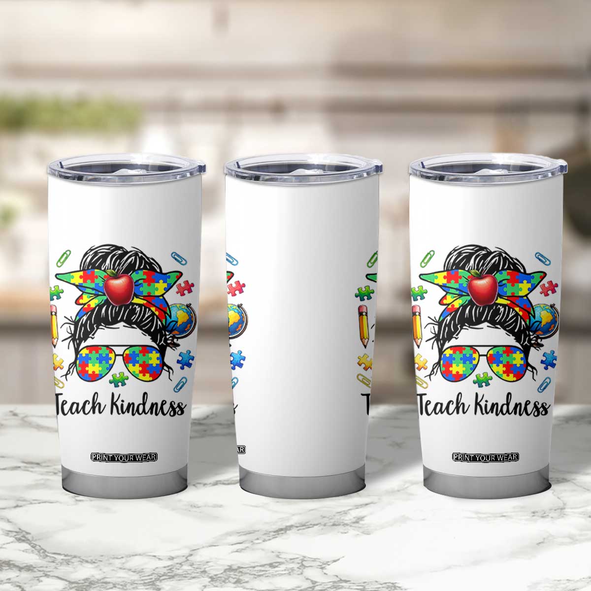 Sped Educator Autism Support Tumbler Cup Teach Kindness Messy Bun