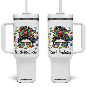 Sped Educator Autism Support Tumbler With Handle Teach Kindness Messy Bun