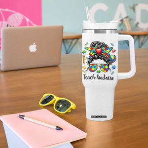Sped Educator Autism Support Tumbler With Handle Teach Kindness Messy Bun