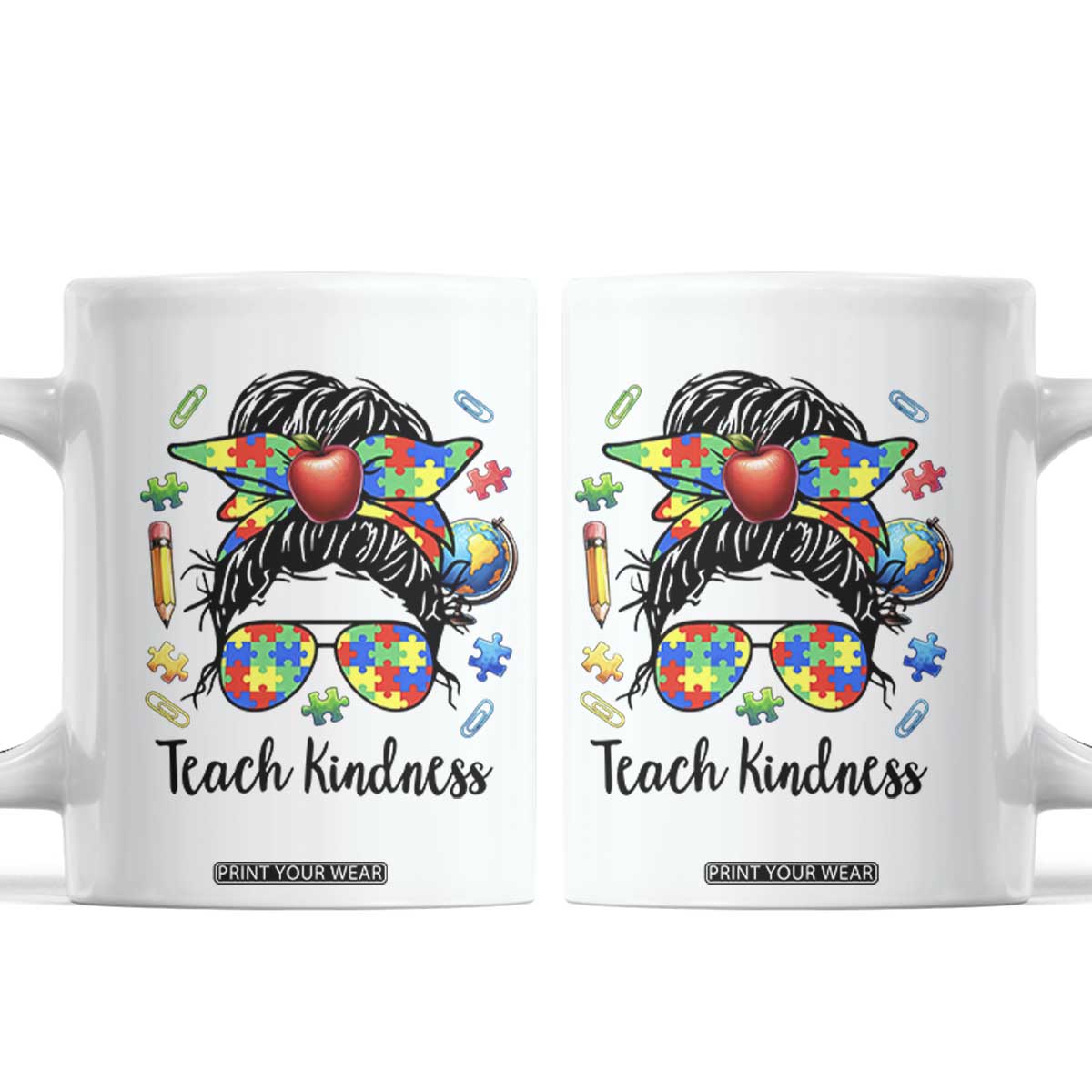 Sped Educator Autism Support Coffee Mug Teach Kindness Messy Bun