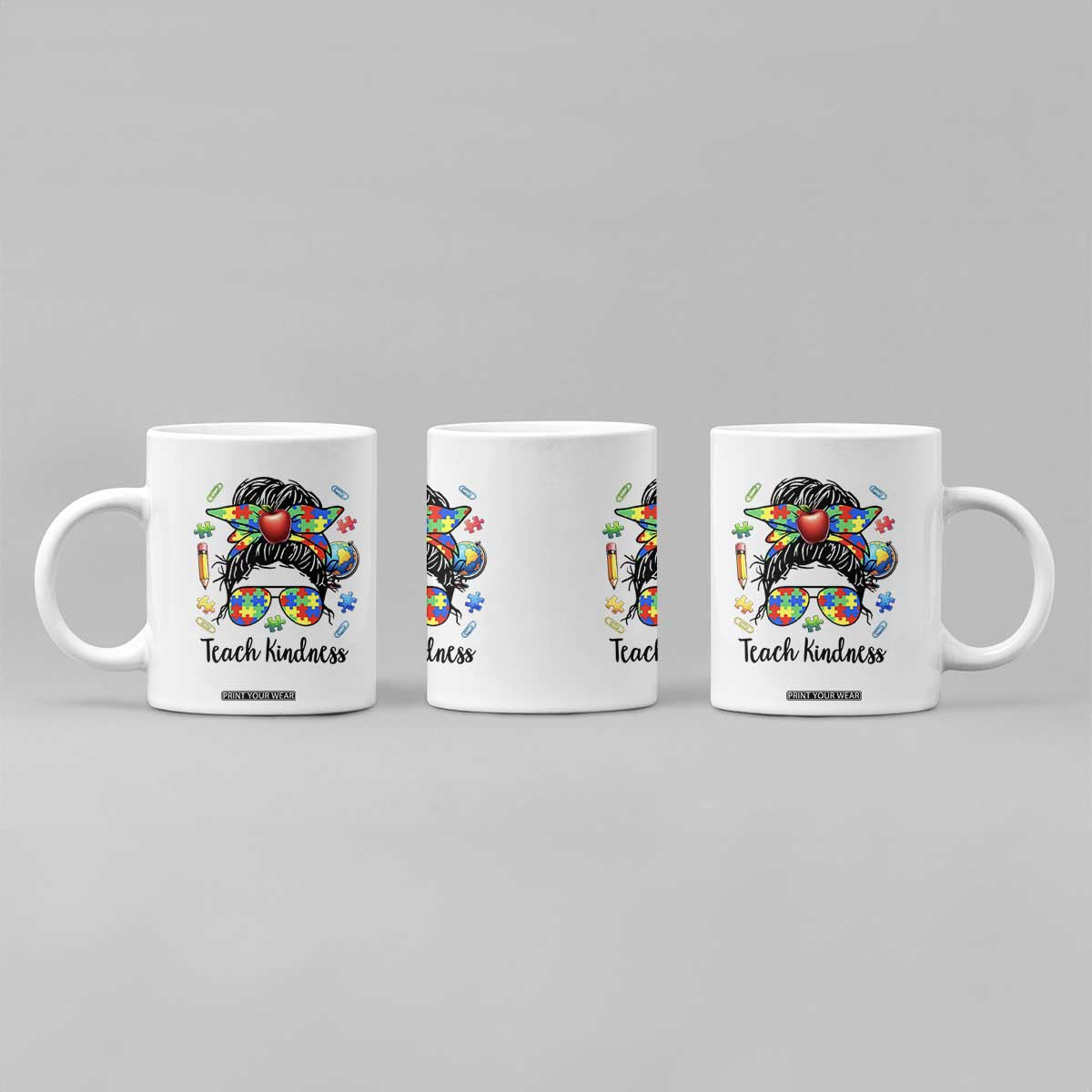 Sped Educator Autism Support Coffee Mug Teach Kindness Messy Bun