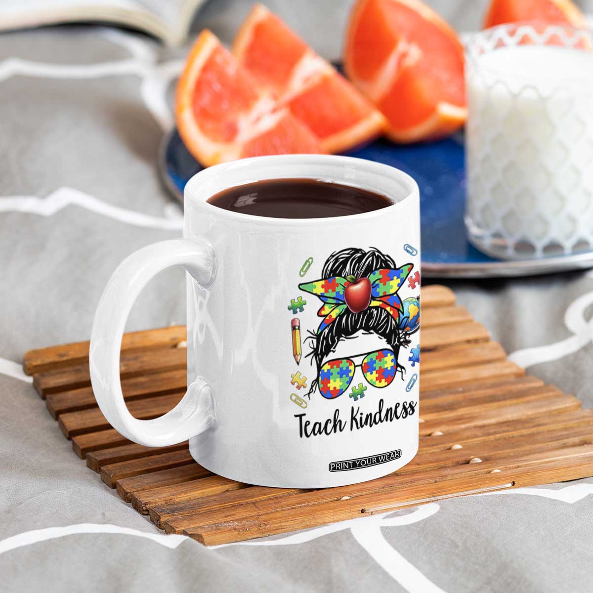 Sped Educator Autism Support Coffee Mug Teach Kindness Messy Bun