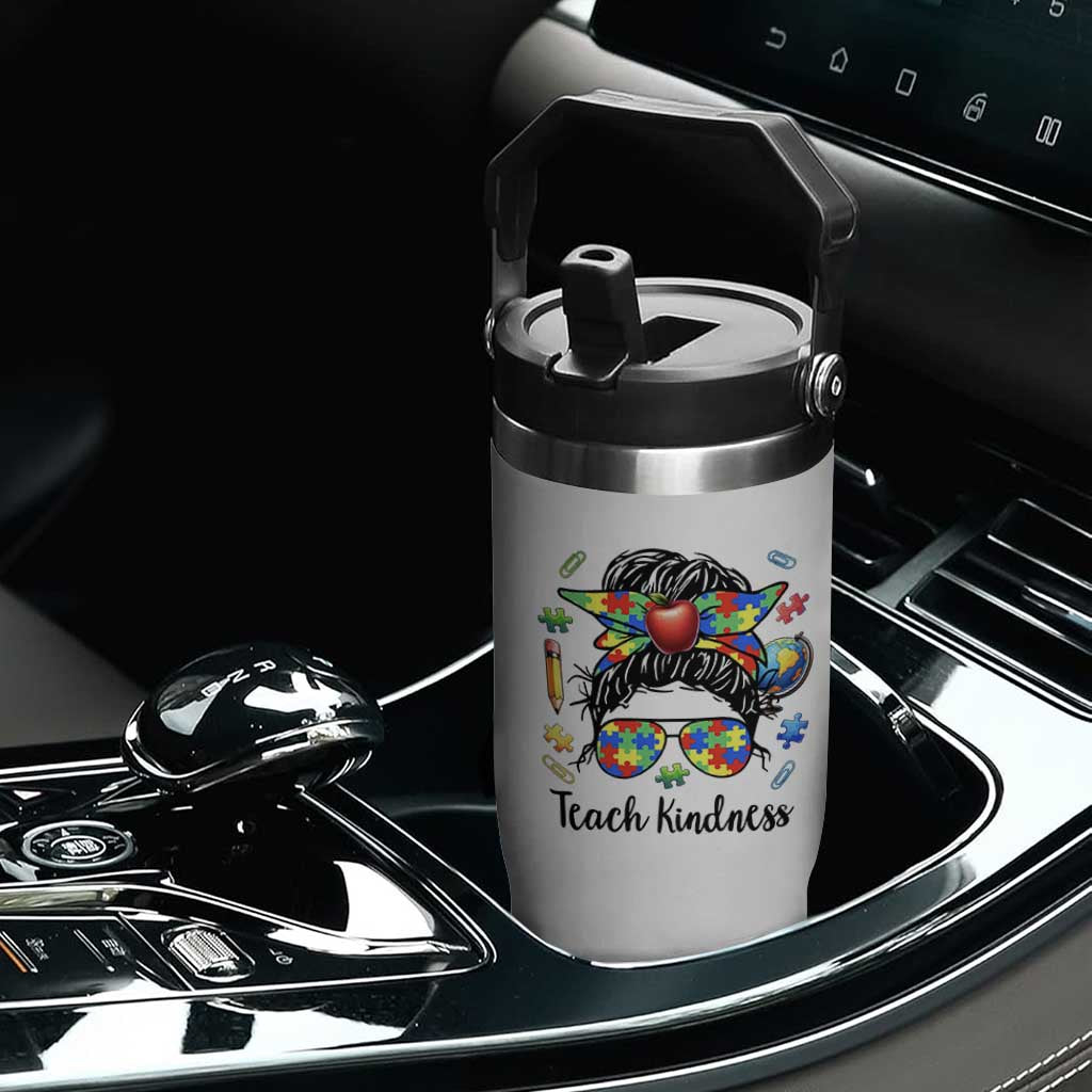 Sped Educator Autism Support Flip Straw Tumbler Teach Kindness Messy Bun