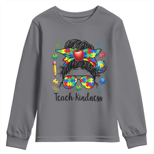 Sped Educator Autism Support Youth Sweatshirt Teach Kindness Messy Bun