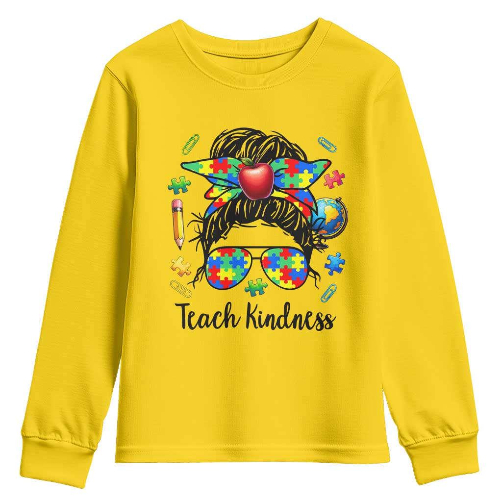 Sped Educator Autism Support Youth Sweatshirt Teach Kindness Messy Bun