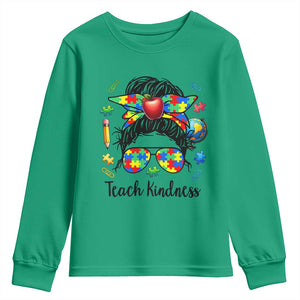 Sped Educator Autism Support Youth Sweatshirt Teach Kindness Messy Bun