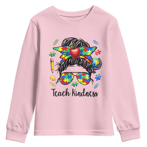 Sped Educator Autism Support Youth Sweatshirt Teach Kindness Messy Bun