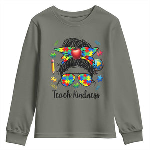 Sped Educator Autism Support Youth Sweatshirt Teach Kindness Messy Bun