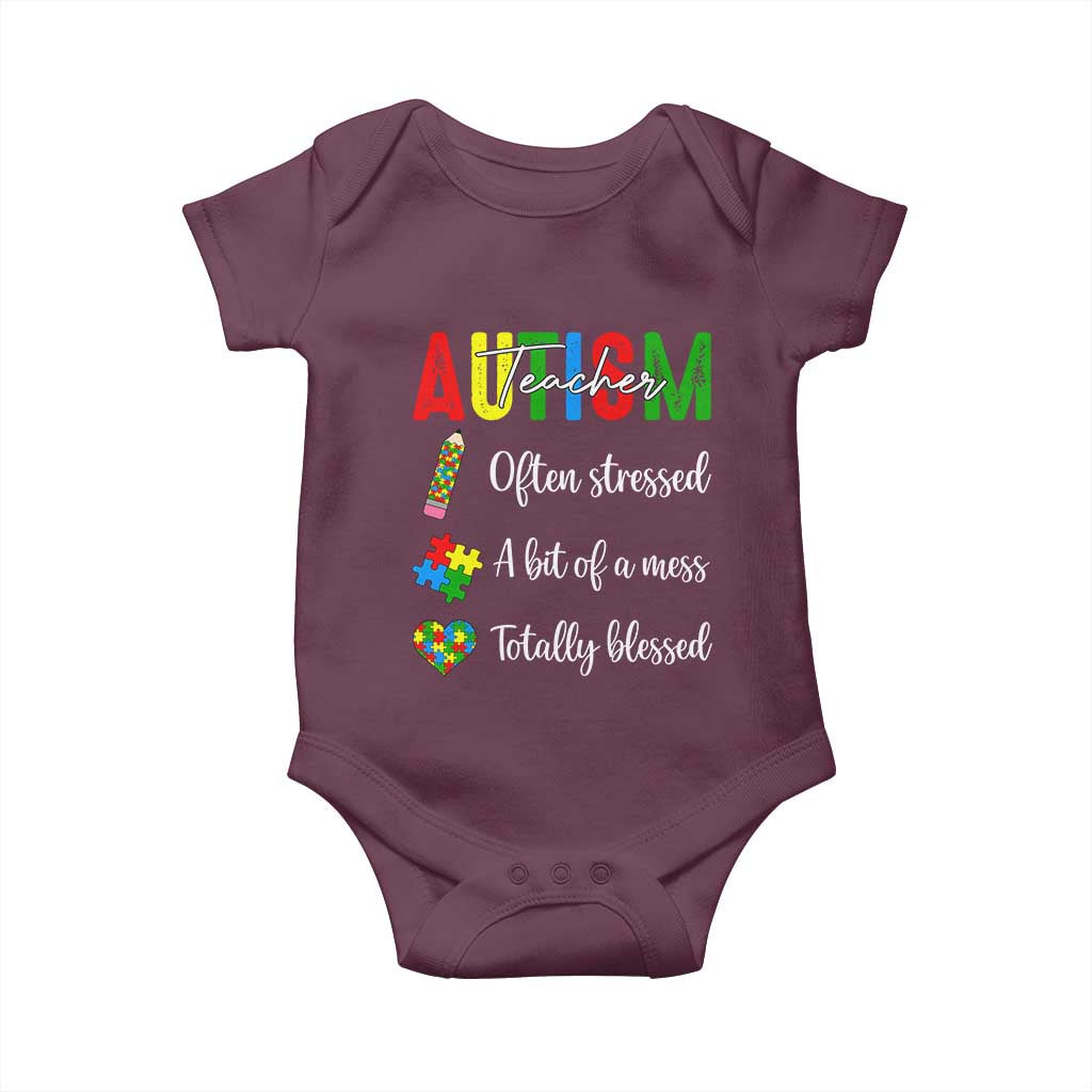 Autism Support Educator Baby Onesie Often Stressed A Bit Of A Mess Totally Blessed