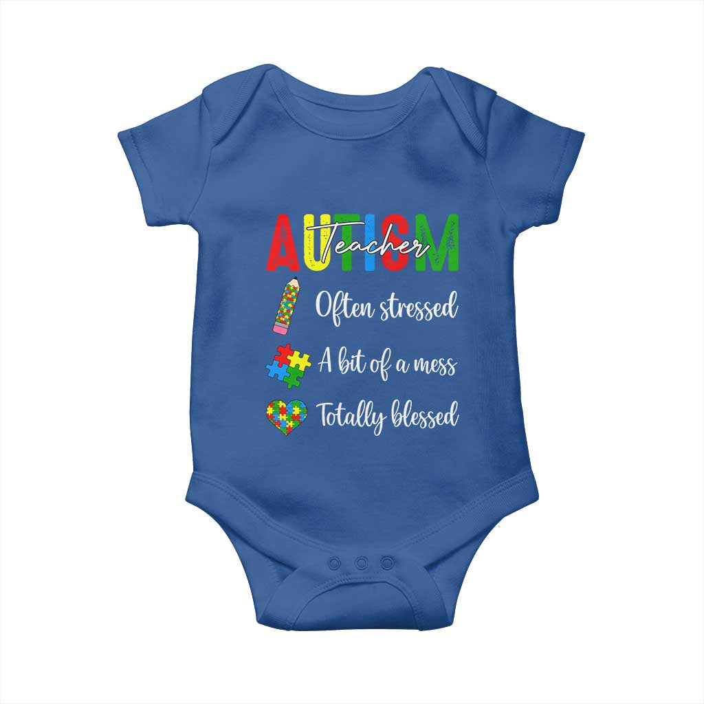 Autism Support Educator Baby Onesie Often Stressed A Bit Of A Mess Totally Blessed