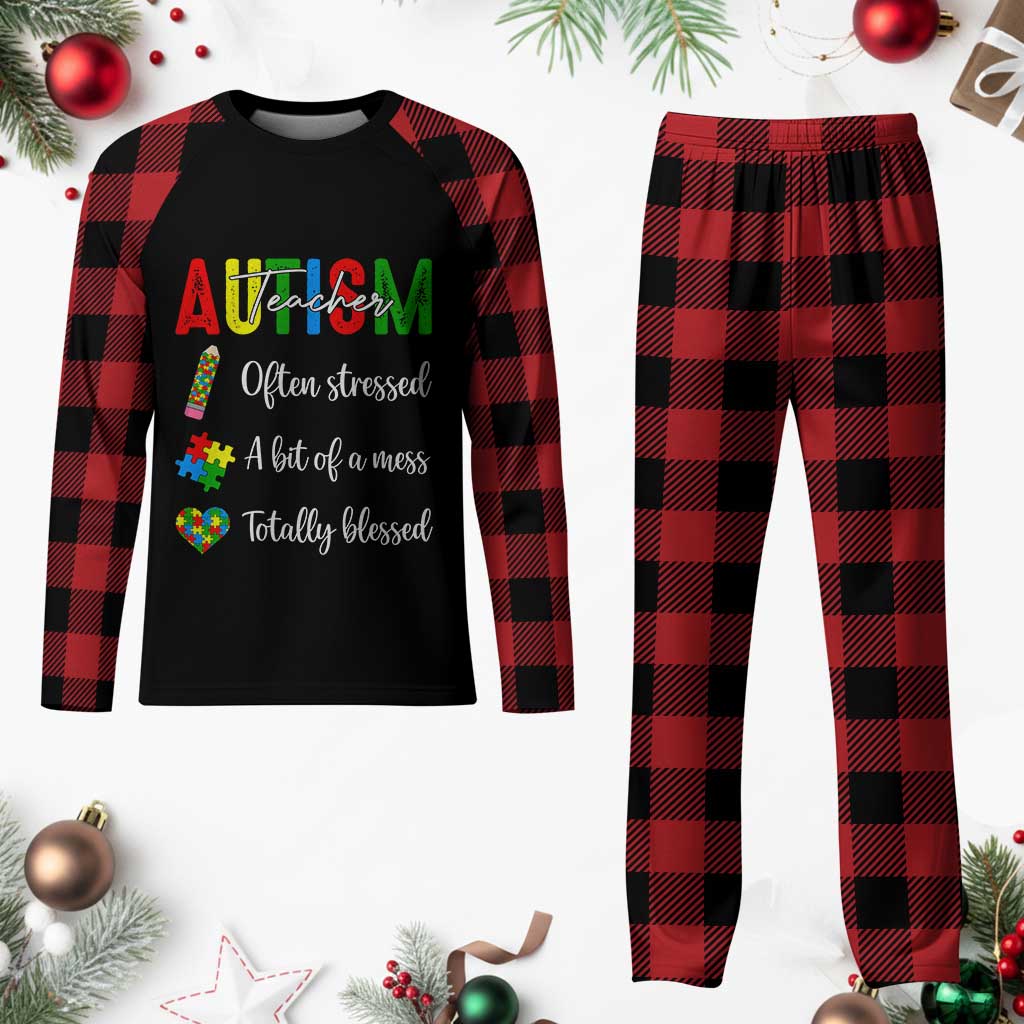 Autism Support Educator Plaid Pajama Set Often Stressed A Bit Of A Mess Totally Blessed TS12 Buffalo Plaid Print Your Wear