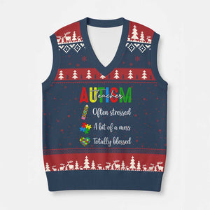 Autism Support Educator V-Neck Knit Sweater Vest Often Stressed A Bit Of A Mess Totally Blessed