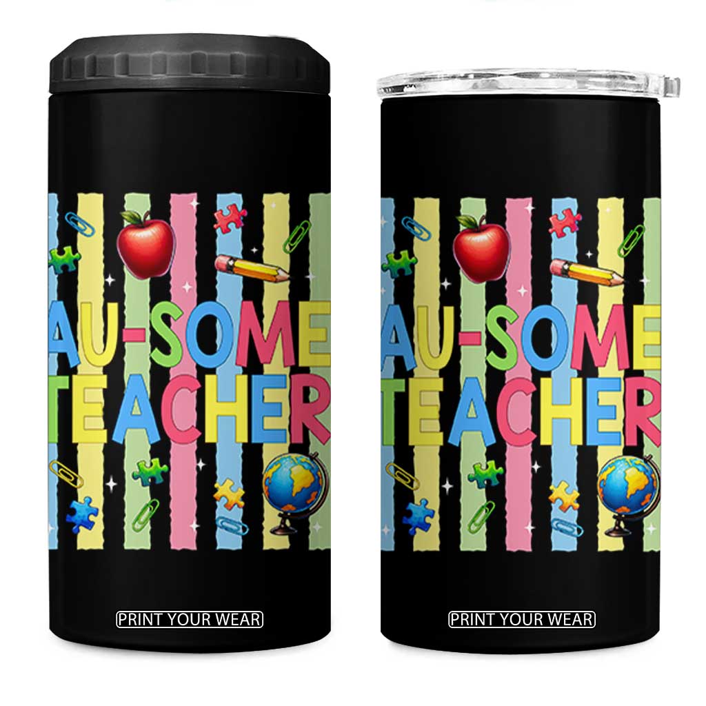 Special Ed Teacher Autism Acceptance 4 in 1 Can Cooler Tumbler Au Some Teacher TS12 One Size: 16 oz Black Print Your Wear