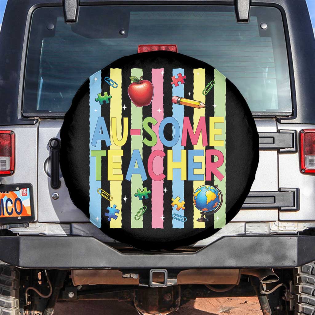 Special Ed Teacher Autism Acceptance Spare Tire Cover Au Some Teacher TS12 No hole Black Print Your Wear