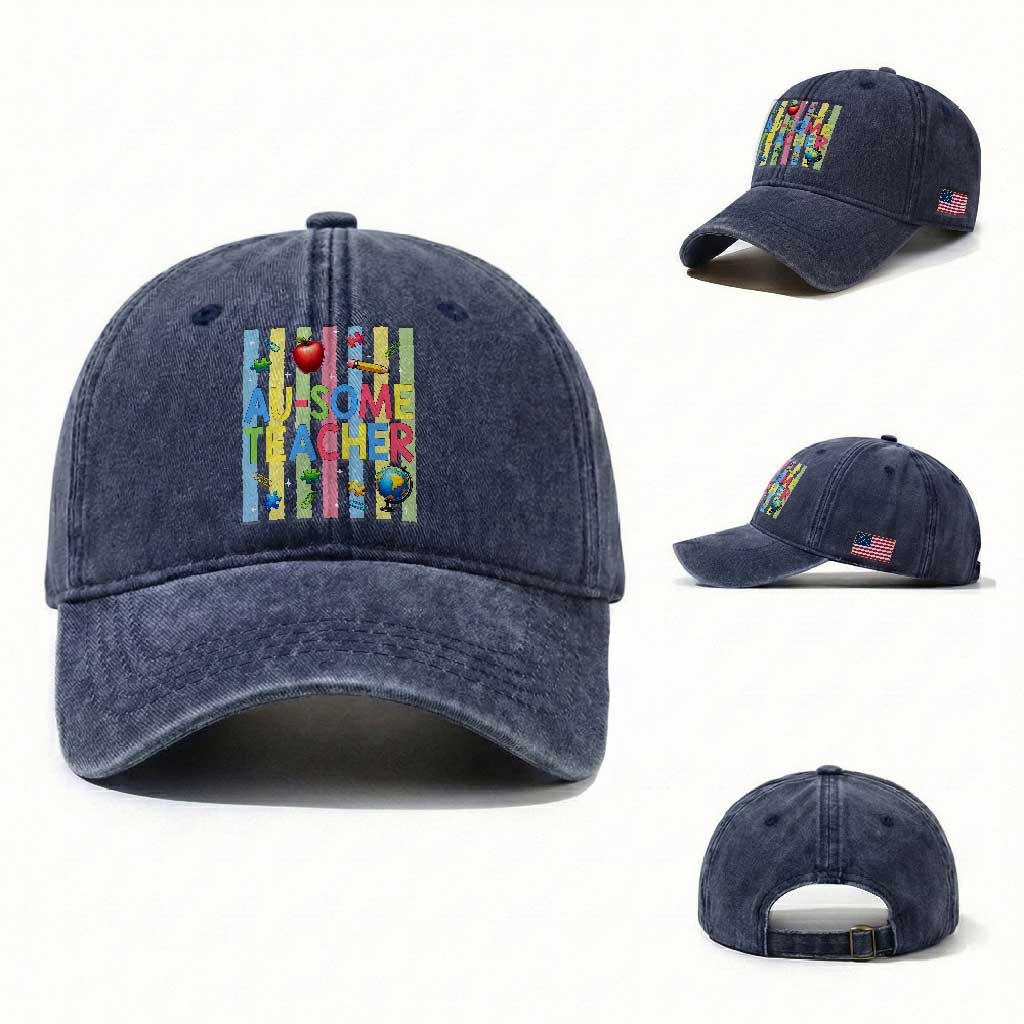 Special Ed Teacher Autism Acceptance Washed Cotton Baseball Cap Au Some Teacher
